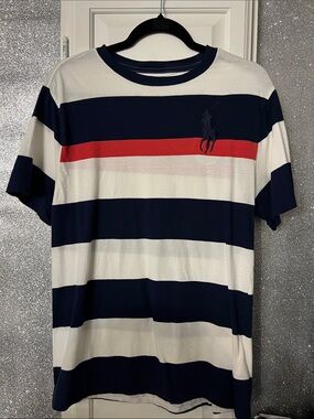 Polo by Ralph Lauren Navy White Striped Tee with Red Stripe COLOR BLOCK